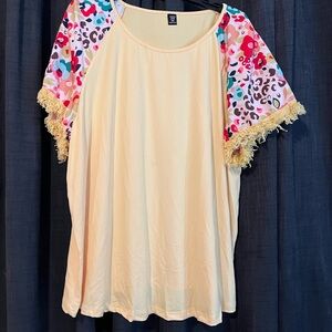 Colorful Women's Top with Fringe Sleeves